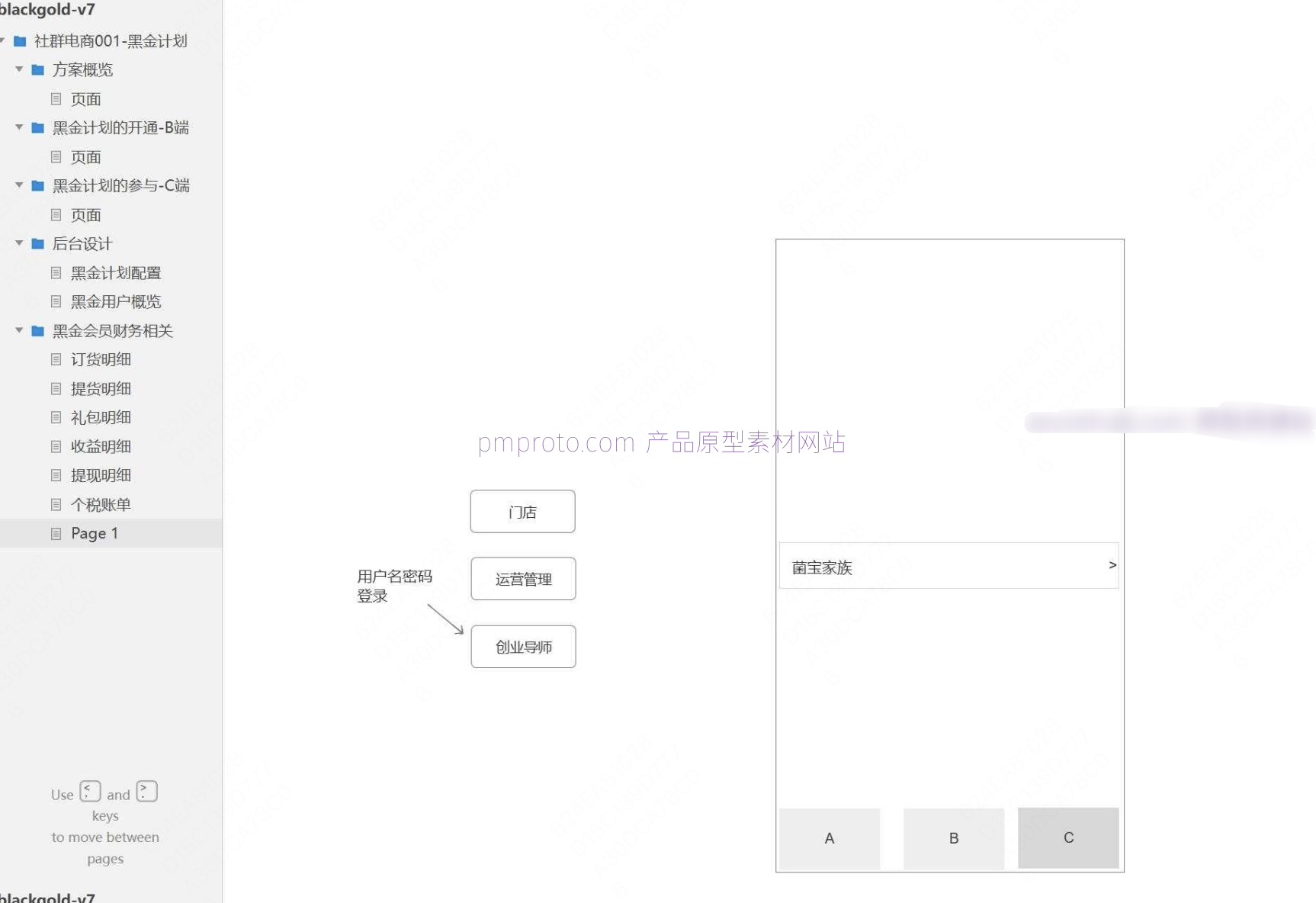 社群电商黑金计划B端C端系统产品原型模板案例Axure RP源文件下载