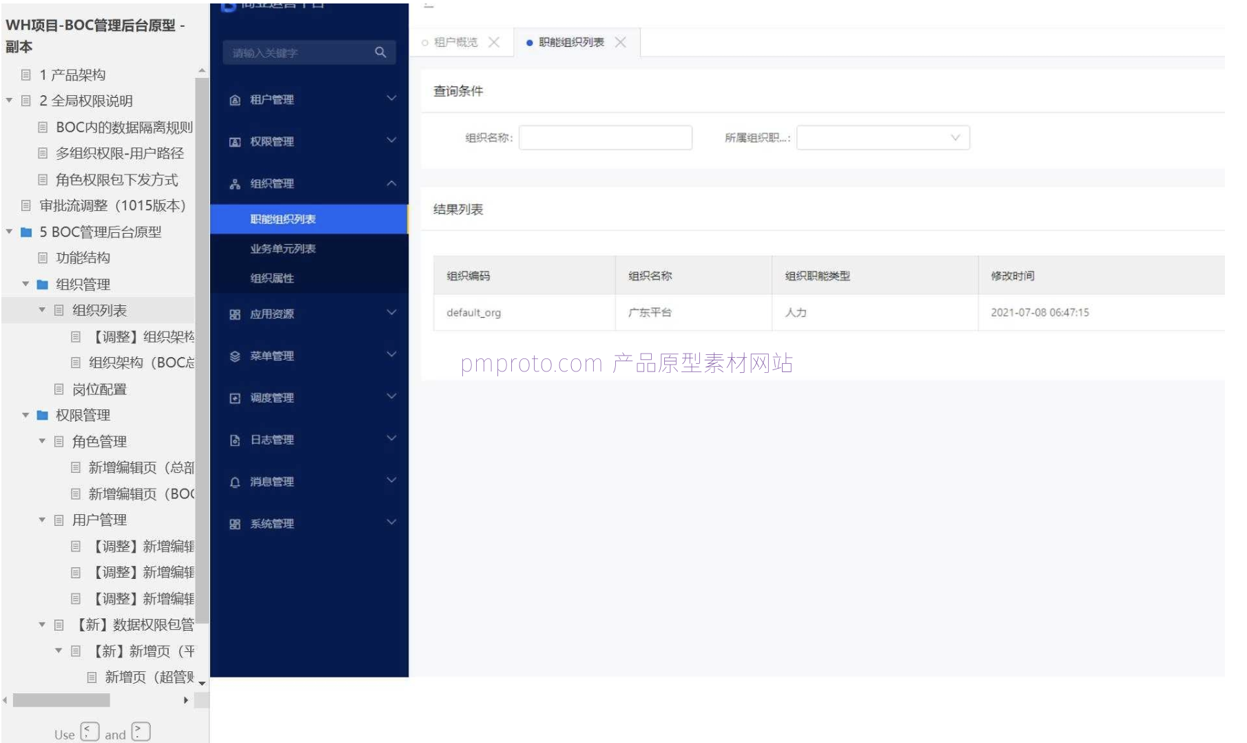 BOC超管权限管理后台原型模板Axure案例下载